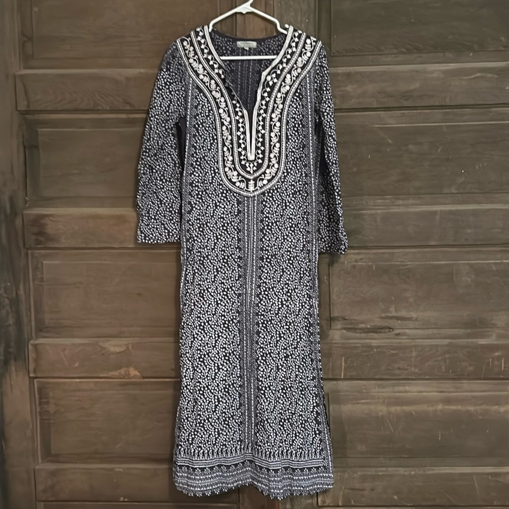 World Market Purple  White Embroidery Global Side Splits Maxi Dress Small/Medium